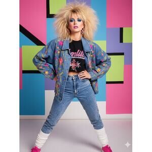 Tantrums Denim Jackets Womens XL Blue Jean Button Up Embroidery Flowers‎ Floral